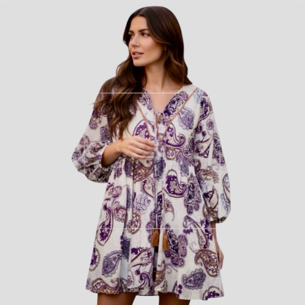 Band of the Free Lyonnette Paisley Tasseled Boho Mini New S